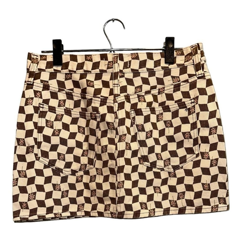 Madewell skirt‎ w/daisies in a brown and cream check print, size 26, NWT